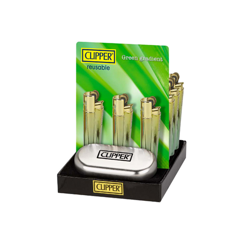 12 Clipper CMP11R Metal Flint Green Gradient Lighters - CM0S127UK